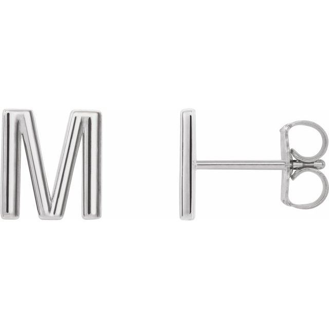Sterling Silver Single Initial M Earring 1