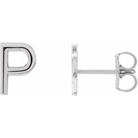 Sterling Silver Single Initial P Earring 1