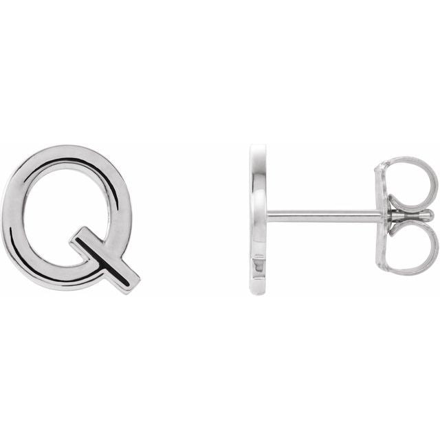 Sterling Silver Single Initial Q Earring 1
