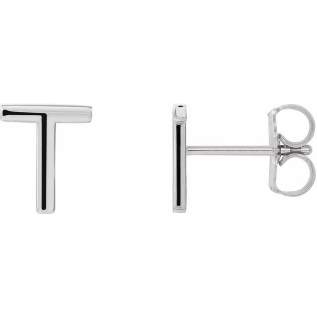Sterling Silver Single Initial T Earring 1