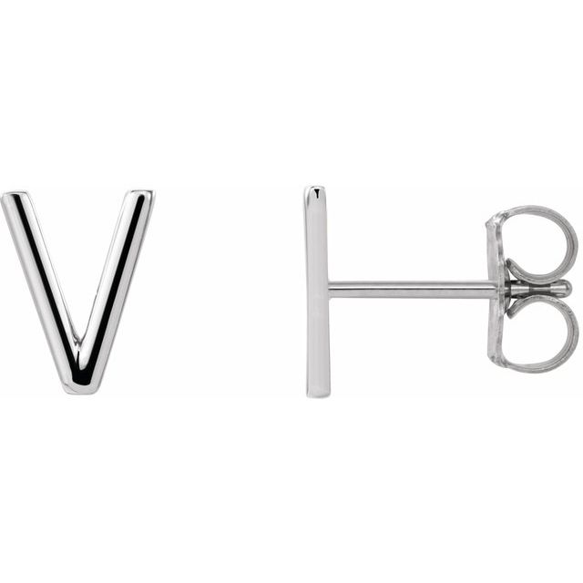 Sterling Silver Single Initial V Earring 1