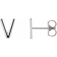 Sterling Silver Single Initial V Earring 1