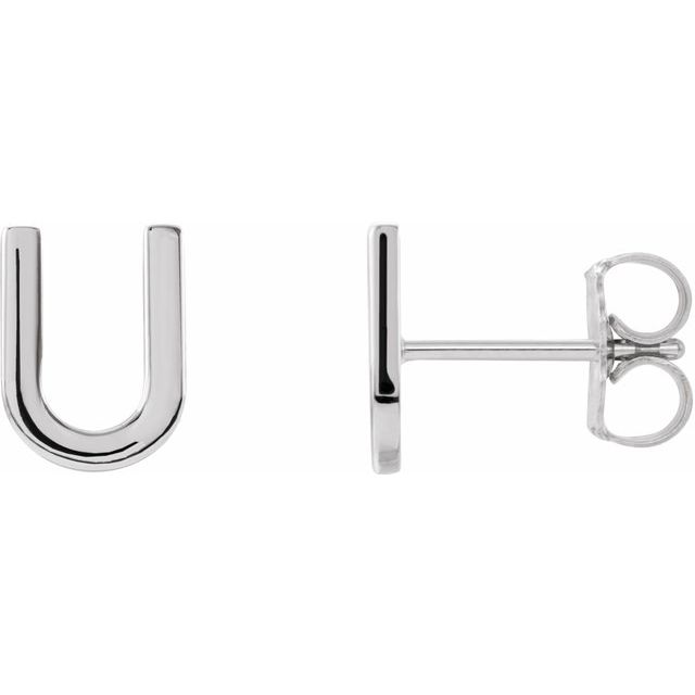 Sterling Silver Single Initial U Earring 1