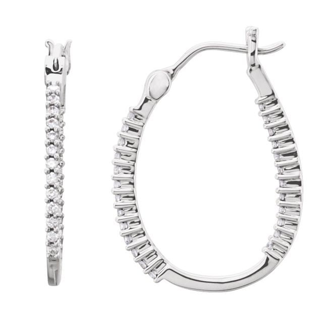 14K White 1/4 CTW Diamond Inside-Outside Oval Hoop Earrings 1