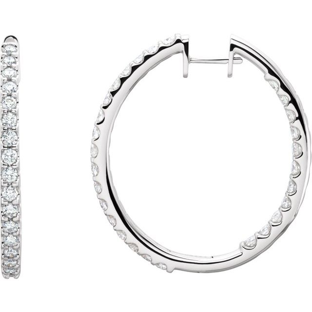 14K White 3 CTW Diamond Inside-Outside Hinged 35.3 mm Hoop Earrings 1