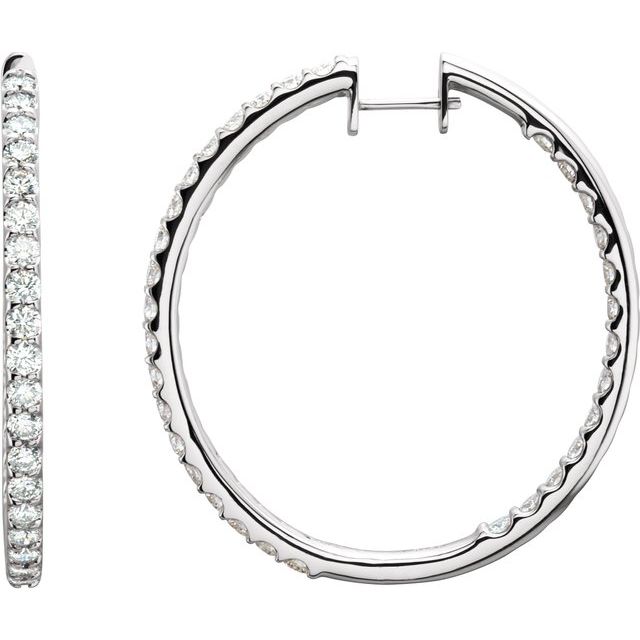 14K White 5 CTW Diamond Inside-Outside Hinged 44 mm Hoop Earrings 1