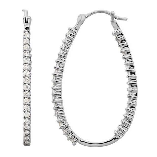 Platinum 1 CTW Diamond Inside-Outside Oval Hoop Earrings 1