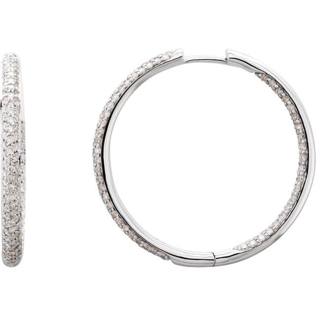 18K White 1 1/2 CTW Diamond Inside-Outside Hinged 28 mm Hoop Earrings 1
