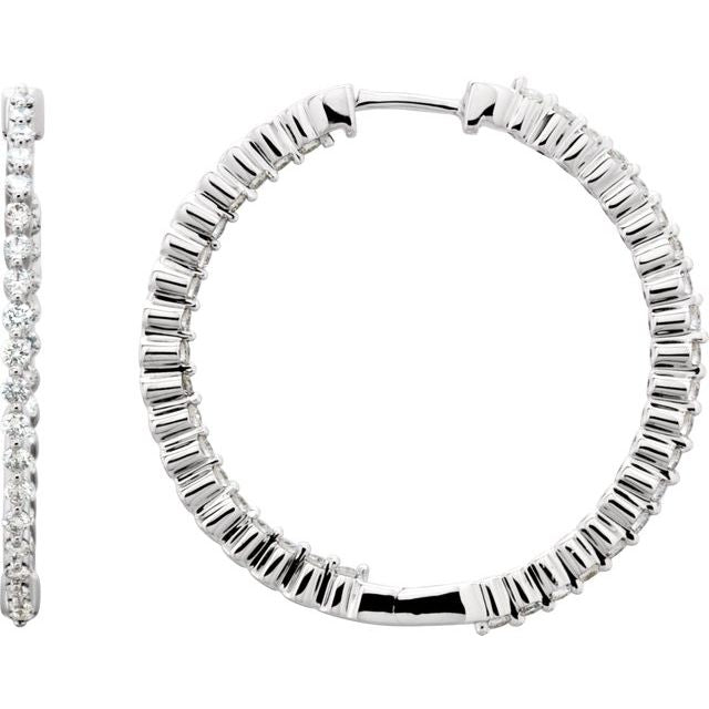 14K White 1 CTW Diamond Inside-Outside Hinged 32.5 mm Hoop Earrings 1