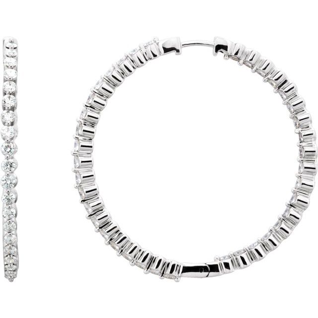 14K White 3 CTW Diamond Inside-Outside Hinged 41.9 mm Hoop Earrings 1