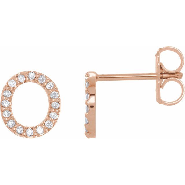14K Rose .07 CTW Diamond Single Initial O Earring 1