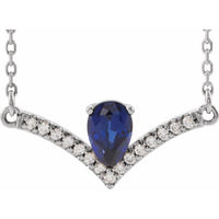 14K White Blue Sapphire & .06 CTW Diamond 16" Necklace 1