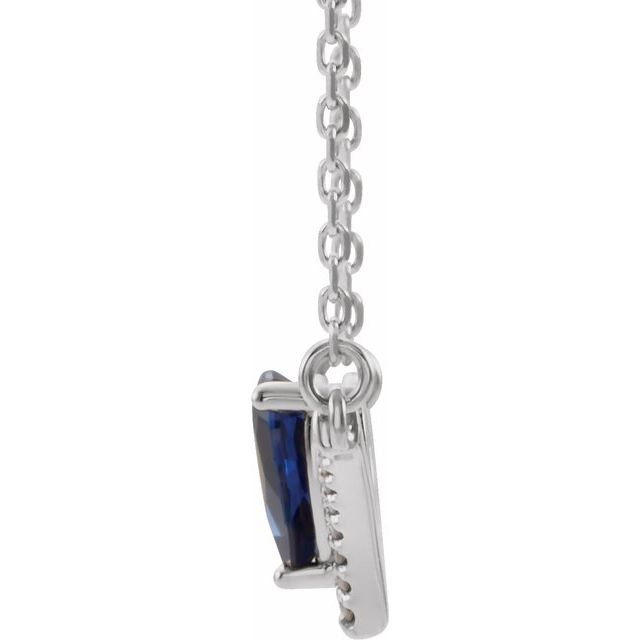 14K White Blue Sapphire & .06 CTW Diamond 16" Necklace 2