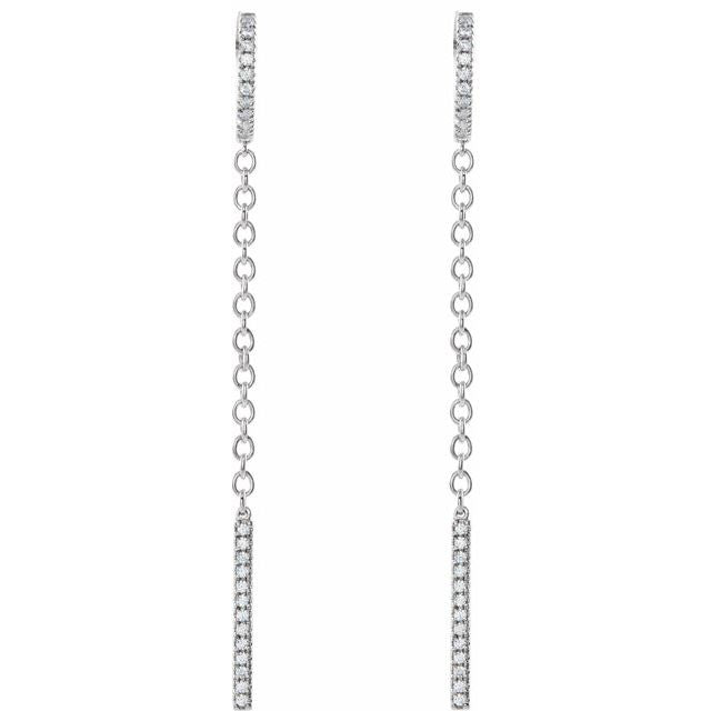 14K White 1/4 CTW Diamond Hinged Hoop Chain Earrings 2