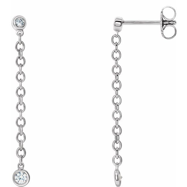 14K White 1/5 CTW Diamond Bezel Set Chain Earrings 1