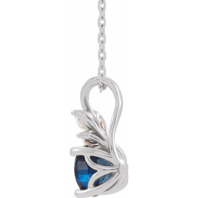 14K White Lab-Created Blue Sapphire & 1/10 CTW Diamond 16-18" Necklace