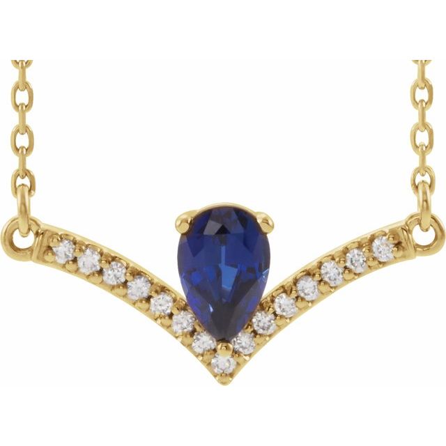 14K Yellow Blue Sapphire & .06 CTW Diamond 18" Necklace 1