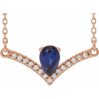 14K Rose Lab-Created Blue Sapphire & .06 CTW Diamond 18" Necklace