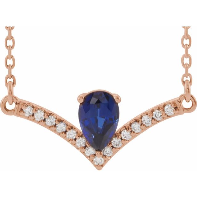 14K Rose Blue Sapphire & .06 CTW Diamond 18" Necklace 1