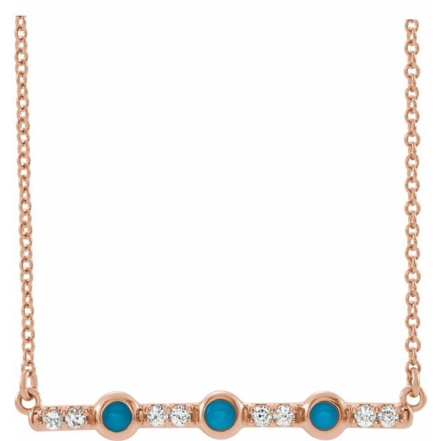 14K Rose Turquoise & 1/8 CTW Diamond Bar 18" Necklace 1