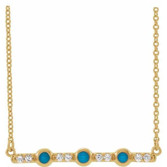 14K Yellow Turquoise & 1/8 CTW Diamond Bar 18" Necklace 1