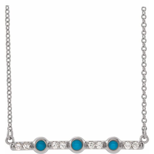 14K White Turquoise & 1/8 CTW Diamond Bar 16" Necklace 1