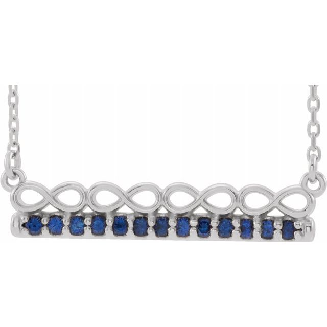 14K White Blue Sapphire Infinity-Inspired Bar 18" Necklace 1