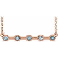 14K Rose Aquamarine Bezel-Set Bar 18" Necklace 1