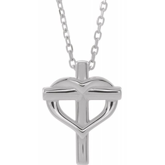 Sterling Silver Youth Cross with Heart 15" Necklace 1