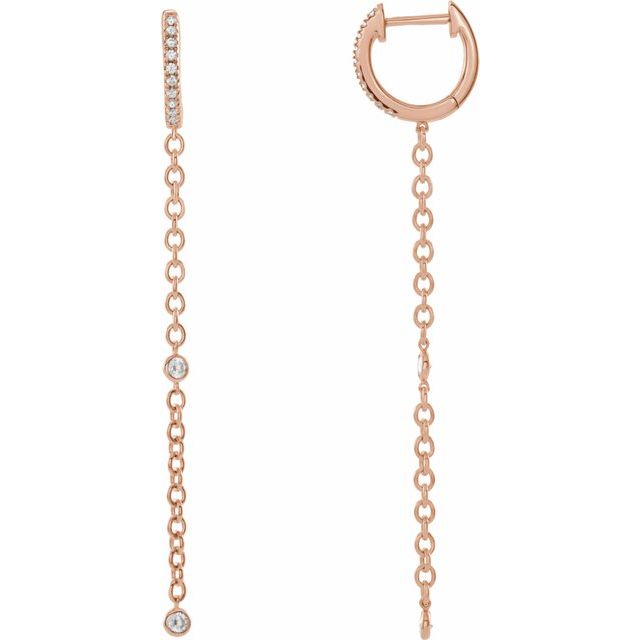 14K Rose 1/4 CTW Diamond Hinged Hoop Chain Earrings 1