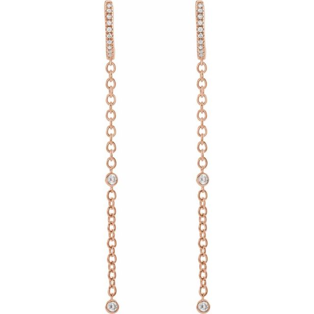14K Rose 1/4 CTW Diamond Hinged Hoop Chain Earrings 2