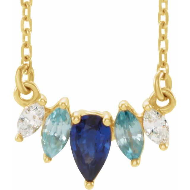 14K Yellow Multi-Gemstone & .07 CTW Diamond Curved Bar 18" Necklace 1