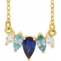 14K Yellow Multi-Gemstone & .07 CTW Diamond Curved Bar 18" Necklace 1