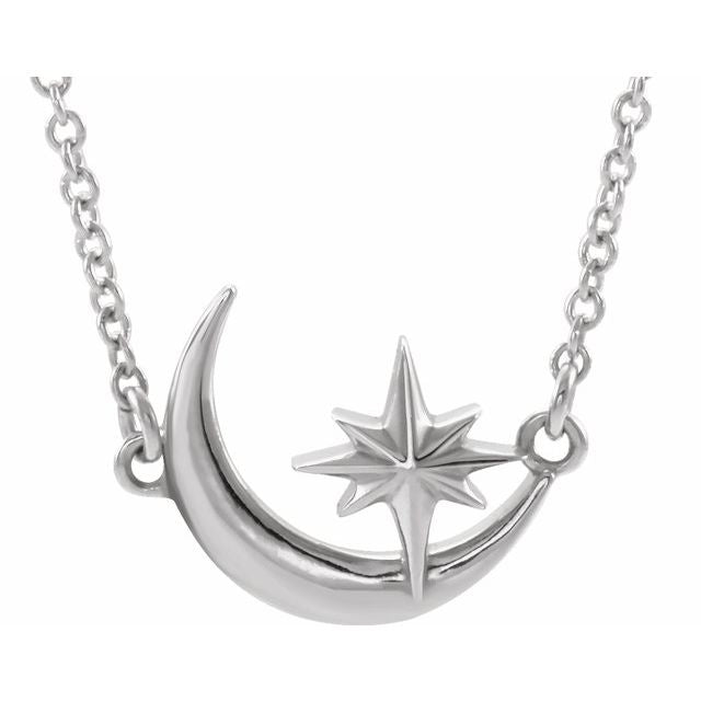 Sterling Silver Crescent Moon & Star 16-18" Necklace 1