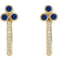 14K Yellow Lab-Created Blue Sapphire & 1/4 CTW Diamond J-Hoop Earrings