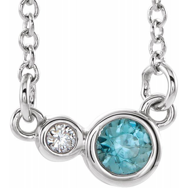 Sterling Silver Blue Zircon & .02 CTW Diamond 18" Necklace 1
