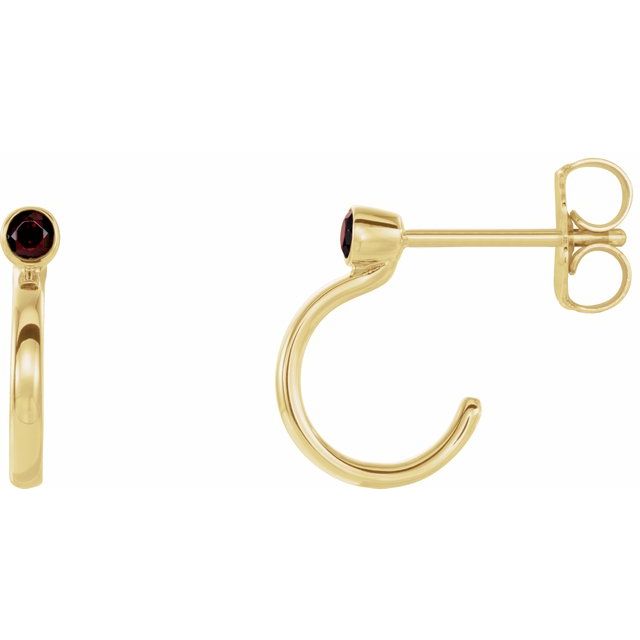 14K Yellow 2 mm Round Mozambique Garnet Bezel-Set Hoop Earrings 1