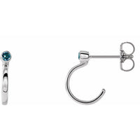 14K White 2.5 mm Round Aquamarine Bezel-Set Hoop Earrings 1