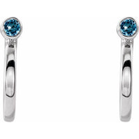 14K White 2.5 mm Round Aquamarine Bezel-Set Hoop Earrings 2