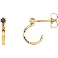 14K Yellow 3 mm Round Blue Sapphire Bezel-Set Hoop Earrings 1