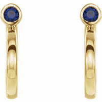 14K Yellow 2.5 mm Round Blue Sapphire Bezel-Set Hoop Earrings 2
