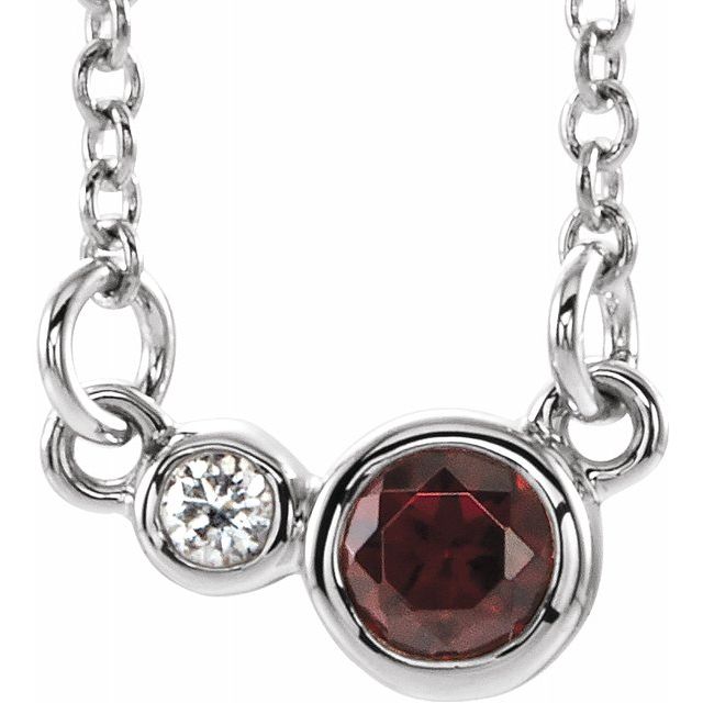 Sterling Silver Mozambique Garnet & .02 CTW Diamond 18" Necklace 1