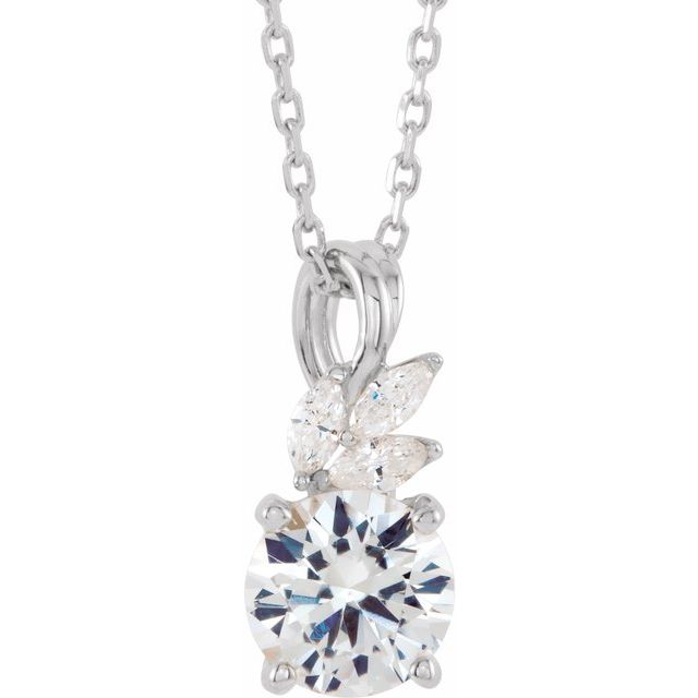 14K White Sapphire & 1/10 CTW Diamond 16-18" Necklace 1