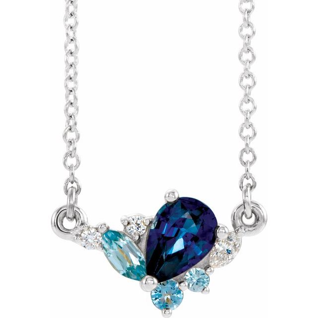 Sterling Silver Imitation Multi-Gemstone & .06 CTW Diamond 18" Necklace 1