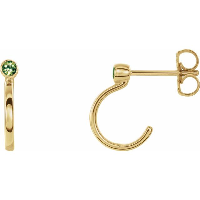 14K Yellow 3 mm Round Peridot Bezel-Set Hoop Earrings 1
