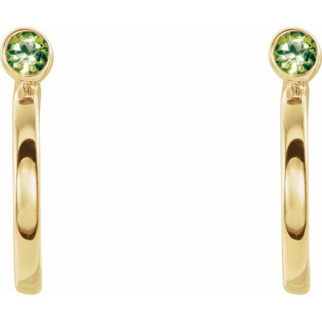 14K Yellow 3 mm Round Peridot Bezel-Set Hoop Earrings 2