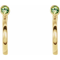 14K Yellow 3 mm Round Peridot Bezel-Set Hoop Earrings 2