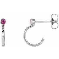 14K White 2 mm Round Pink Tourmaline Bezel-Set Hoop Earrings 1