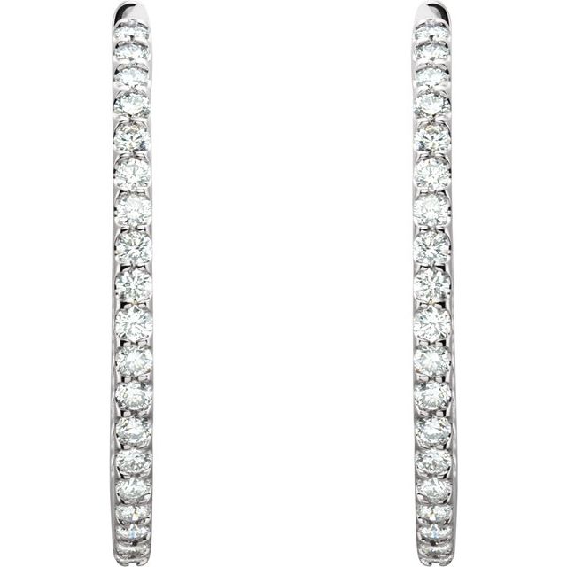 14K White 5 CTW Diamond Inside-Outside Hinged 44 mm Hoop Earrings 2