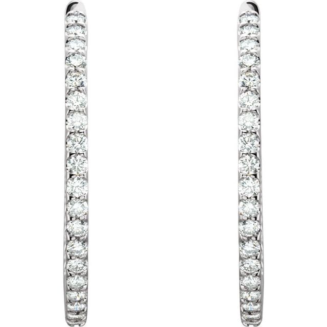 14K White 5 CTW Diamond Inside-Outside Hinged 44 mm Hoop Earrings 2